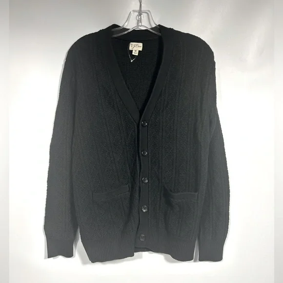 Knit for J.Crew Heritage cotton pointelle-stitch cardigan sweater Size M Black